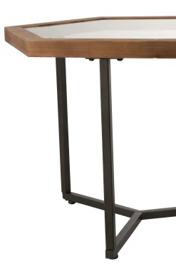 Meubilair|ohgreen Bijzettafel hexagon glas/hout bruin
