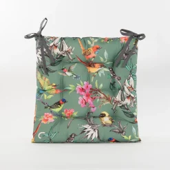 Accessoires En Onderhoud|ohgreen Gewatteerd stoelkussen vogels groen 38x38cm