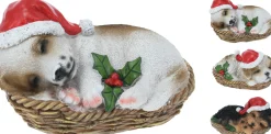 Kerstdecoratie|ohgreen Hond met kerstmuts in mand