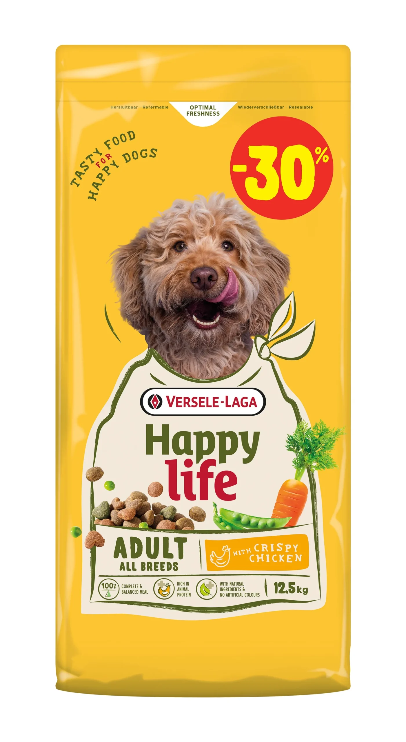 Werelddierendag|Hond Voeding|ohgreen Hondenbrokken happy life adult chicken promo 12,5kg waarvan 3,75kg gratis