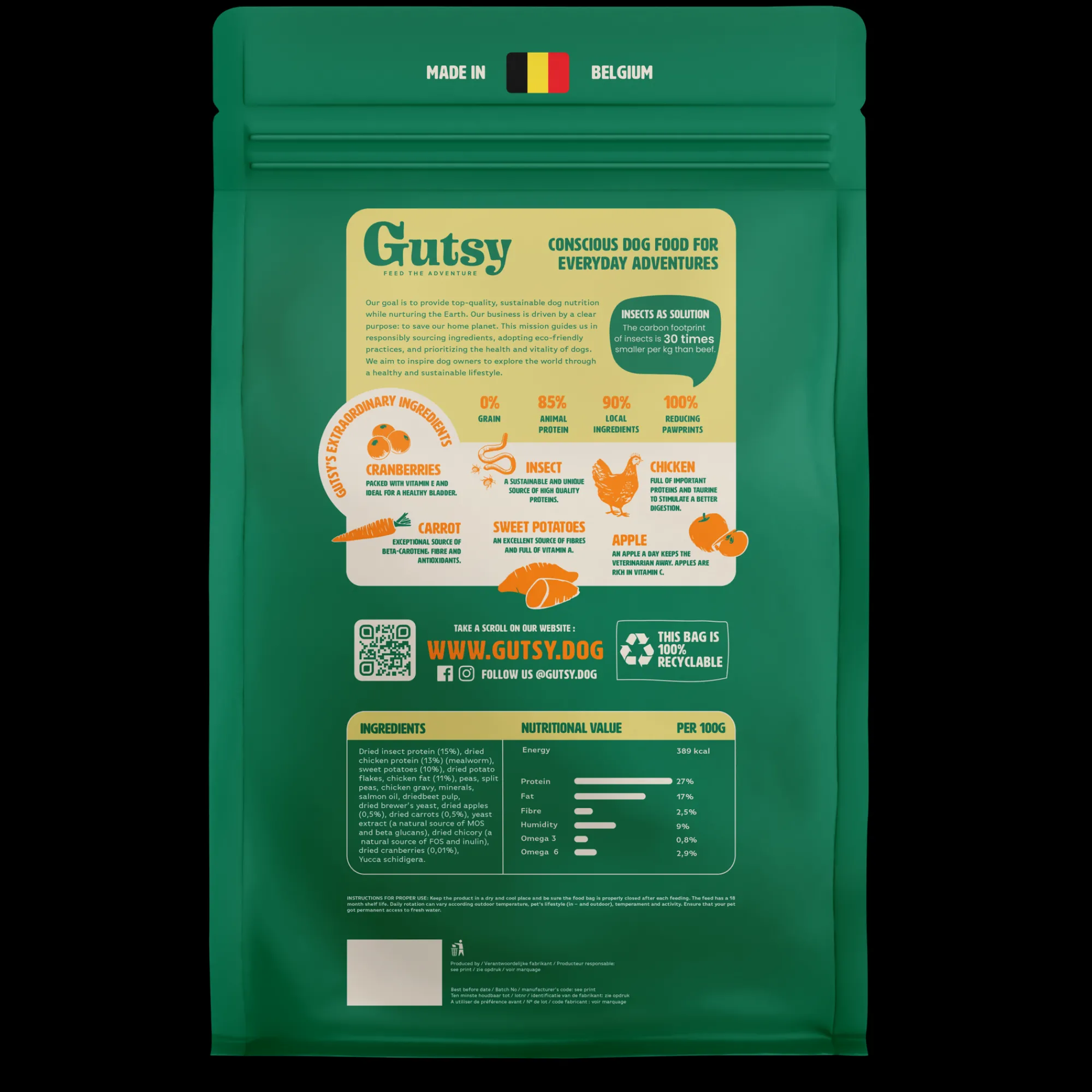 Hond Voeding|ohgreen Hondenbrokken kip en insect 10kg adult large