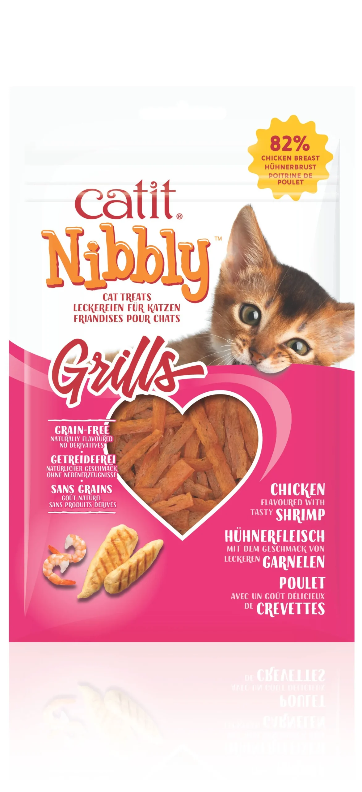 Kat Voeding|ohgreen Kattensnack nibbly grills kip & garnaal 30g