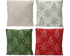 Kerstdecoratie|ohgreen Kussen 4 assortie kerstboom sneeuwvlok 40cm
