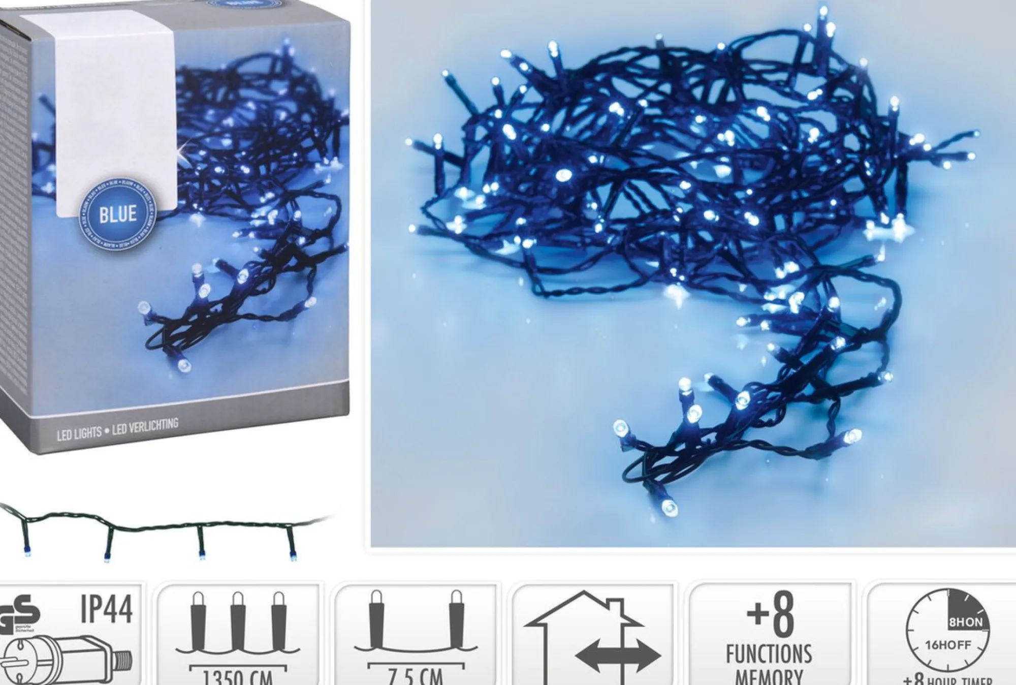 Basis Kerstverlichting|ohgreen Ledverlichting blauw 180led