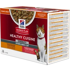 Kat Voeding|ohgreen Natvoer voor katten hill's science plan healthy cuisine sterilised cat adult stoofpotje met kip en toegevoegde groenten, met zalm en toegevoegde groenten multipack 12x80g