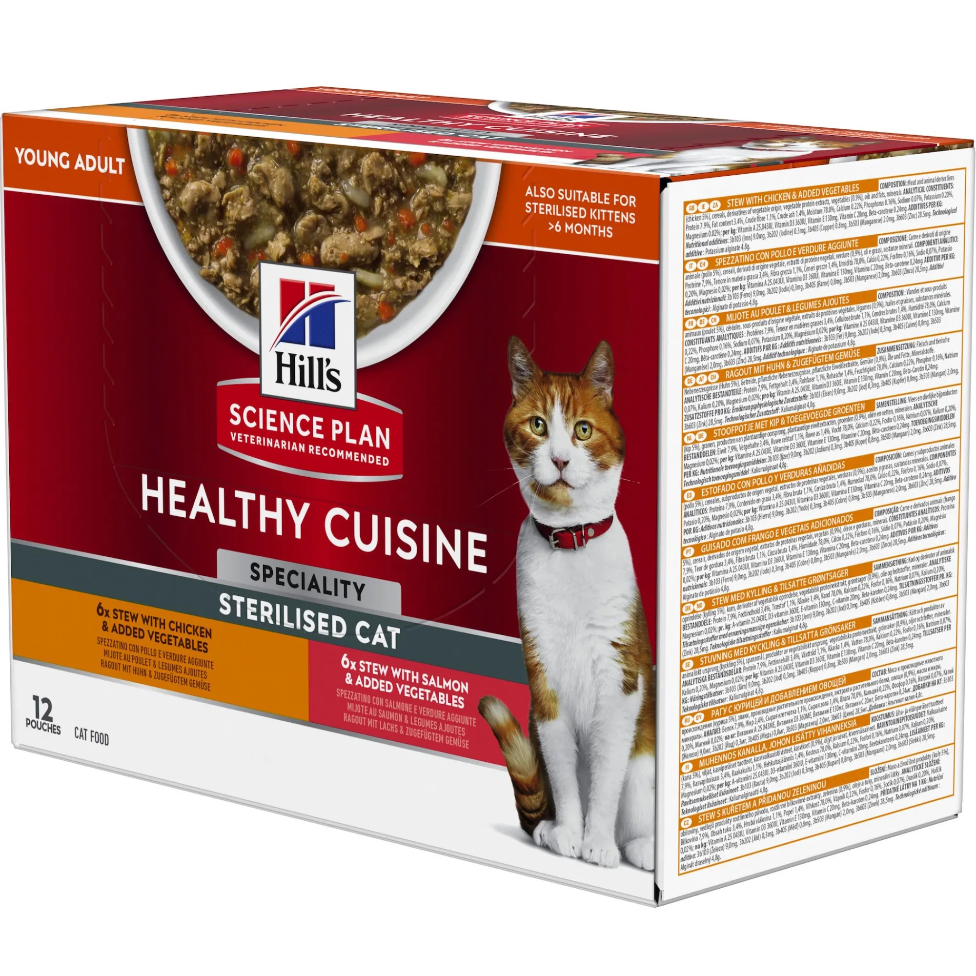 Kat Voeding|ohgreen Natvoer voor katten hill's science plan healthy cuisine sterilised cat adult stoofpotje met kip en toegevoegde groenten, met zalm en toegevoegde groenten multipack 12x80g