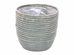 Potten En Vazen|ohgreen Pot round balloon stripe olive d18h16cm