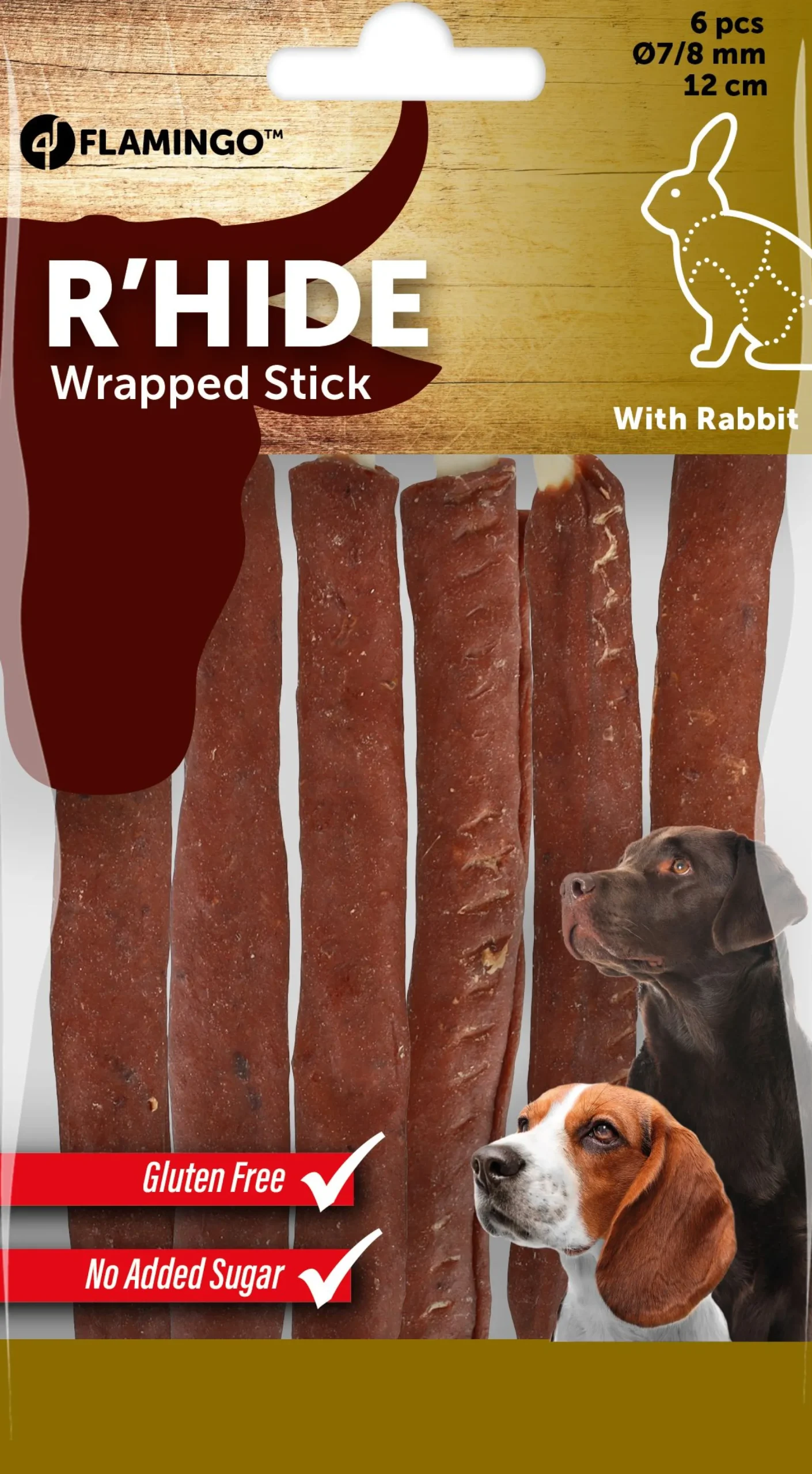 Hond Voeding|ohgreen R'hide stokjes omwikkeld met konijn 7/8mm 12cm 6st 70gr