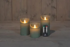 Deco Verlichting Binnen|ohgreen Set van 3 rustieke wax led kaarsen met bewegende vlam jade groen