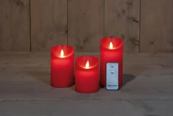 Deco Verlichting Binnen|ohgreen Set van 3 rustieke wax led kaarsen met bewegende vlam rood
