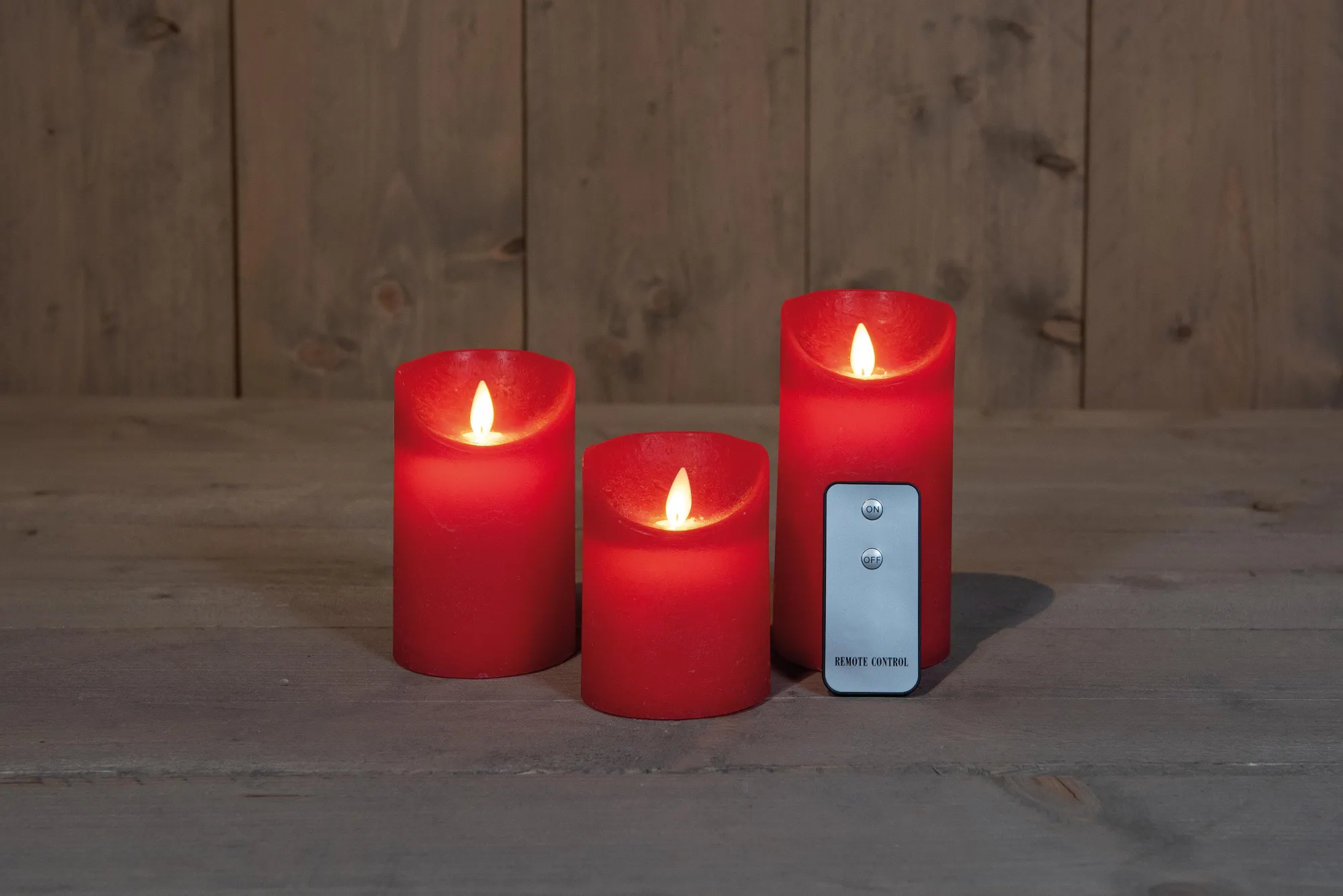 Deco Verlichting Binnen|ohgreen Set van 3 rustieke wax led kaarsen met bewegende vlam rood