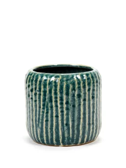 Potten En Vazen|ohgreen Sixties Pot ribbels blauw grijs d15,5 h14,5