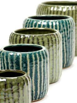 Potten En Vazen|ohgreen Sixties Pot ribbels blauw grijs d14 h12,5
